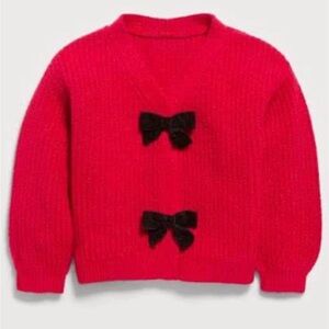 Old Navy /// Red Chunky Cardigan w/ Velvet Bows